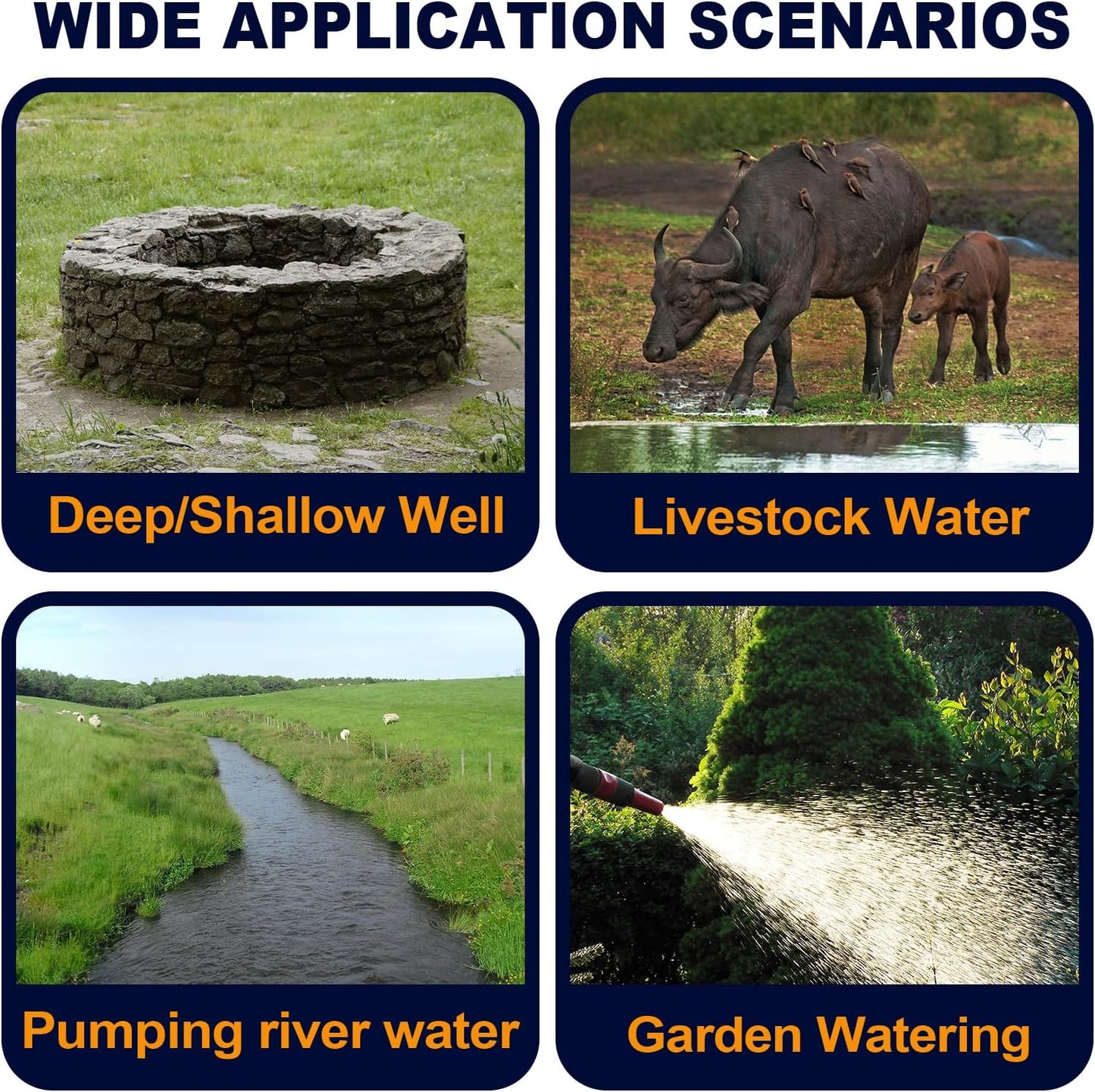 WASSERMANN Bomba séptica de 4 pulgadas con efluente sumergible/bomba de succión inferior de cisterna con cable de 33 pies, 1/2HP, 115V/60HZ, 26GPM, cabeza de 138 pies, bomba de pozo profundo de acero