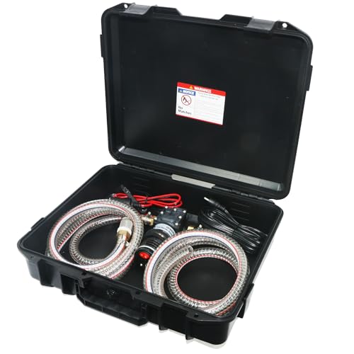 GENHOU Juego de bomba de transferencia de combustible de 12 V, mueve hasta 122 galones de gas o diésel por hora con motor de CC de 75 W y funda de transporte mejorada, con tubo de combustible de alta