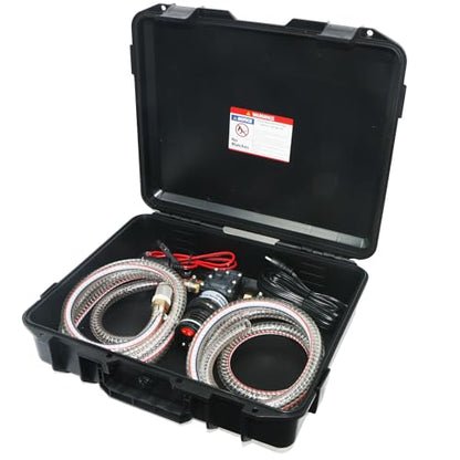 GENHOU Juego de bomba de transferencia de combustible de 12 V, mueve hasta 122 galones de gas o diésel por hora con motor de CC de 75 W y funda de transporte mejorada, con tubo de combustible de alta