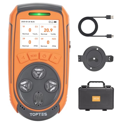 TopTes Guard-863Pro - Detector de gas múltiple con 4 monitores de gas para H₂S, CO, LEL y O₂, con pantalla a color TFT, sensor de O₂ mejorado (5 años de vida útil), exportación de datos USB, duración