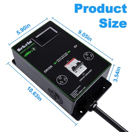 Integración de carga inteligente EV: interruptor de alimentación automático Sekelo para secadora y EV, NEMA 10-30, carga rápida, pantalla en tiempo real