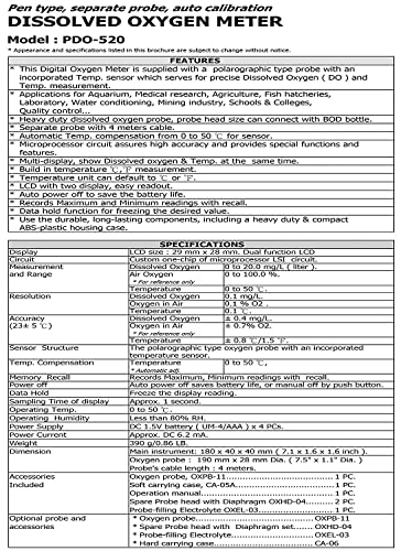 Analizador de calidad del agua del acuario con oxígeno disuelto mediante el uso de una sonda polográfica (rango: 0 a 20,0 mg/L) para acuarios, investigación médica, agricultura, incubadora de peces