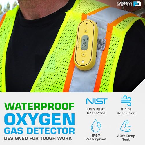 Oxygen Detector by Forensics | 2 Year Battery Life | 3 Year Sensor | USA NIST Calibration | Drop-Proof & Water-Proof | Rubber Soft-Touch | 0-30% O2 | FD-103-O2