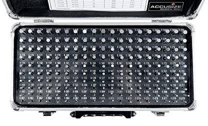 Accusize Industrial Tools - Juego de medidores de pines ZZ de precisión de 190 piezas, 0.061" a 0.250", 2" de longitud, tratado térmicamente, 60-62 RC, con caja de aluminio, M1(-) A