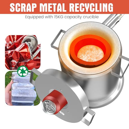 Nelyrho Kit de Horno de Fusión de Propano #NY-015 15KG para Fundición de Metal – Horno de Fundición de Alta Temperatura de 135,000 BTU con Crisol y Pinzas, Calentamiento Rápido para Oro, Plata, Cobre