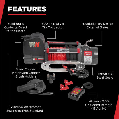 Warrior Winches Samurai 8,000 lbs 12v cabrestante eléctrico con cable de acero: perfecto para Jeep Wranglers, camiones, ATV y aventuras todoterreno. Controles inalámbricos