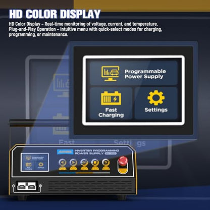 AUTOOL Fuente de alimentación de reprogramación flash de 120 amperios, cargador de batería de automóvil con modo de reparación de batería, reprogramador flash y fuente de alimentación ajustable con cables de 6.5 pies, pantalla HD