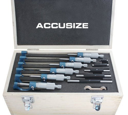 Con micrómetro exterior métrico de 0.000-5.906 in, juego de 6 piezas.