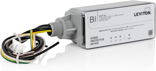 Leviton B3277-YB Tipo 2 Panel protector contra sobretensiones, 480Y/277 VAC, WYE trifásico, 130kA por fase