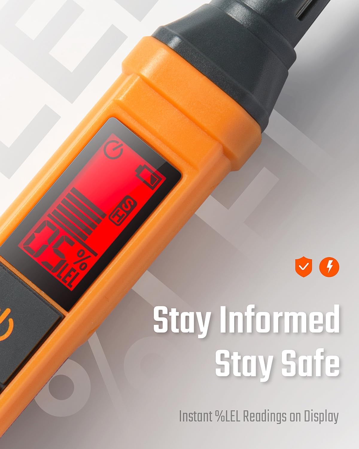 PT199 Detector de fugas de gas natural con alarma audible y visual, sniffer de gas portátil para localizar fuentes combustibles como metano, propano para el hogar (incluye batería x2), naranja