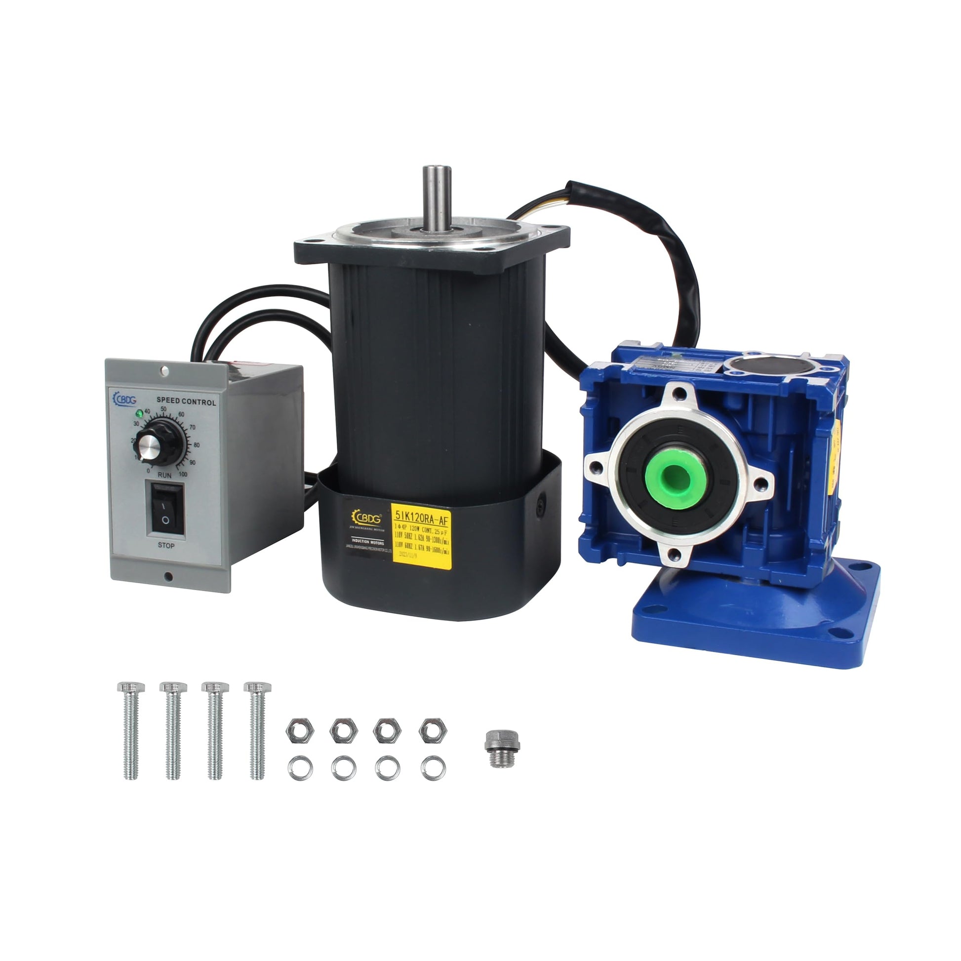 CNCTOPBAOS Motor de engranaje helicoidal de 120 W RV30 Relación de reductor 1:40 con controlador de gobernador de velocidad, motor de engranaje variable ajustable CW/CCW 90-1600RPM 110V, caja de