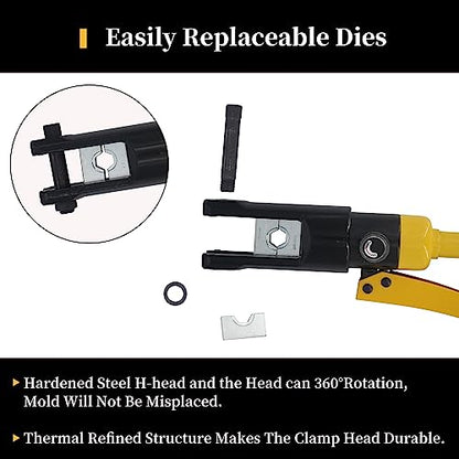 Herramienta de prensado hidráulica de 16 toneladas, gama de 9 AWG-600 MCM herramienta de prensado de barandilla de cable de 2,2 cm de carrera con 13 pares de juegos de troqueles para bricolaje, reparación automática