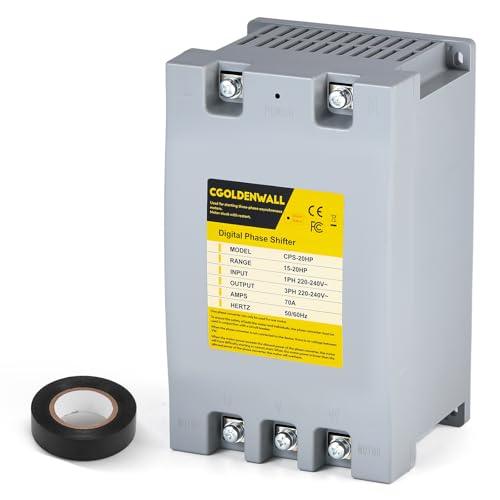 CGOLDENWALL Convertidor monofásico a trifásico 20HP/15KW 70A 220V-240V Entrada/Salida Desplazador de fase digital, carga nominal 20HP/15KW, cargas pesadas 15HP/11KW, un convertidor para un motor