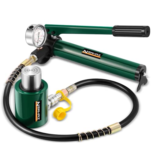 Newhai 20 toneladas 2 "Hidráulica Ram Jack+cp-180 Bomba de mano con manómetro Hidráulico Porta Power Kit de 20 toneladas Cilindro corto de perfil bajo