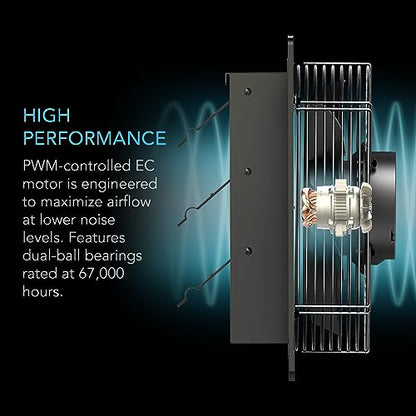 AC Infinity AIRLIFT T16, ventilador de escape de obturador de 16 pulgadas con controlador WiFi de temperatura y humedad, montaje en pared EC-Motor ventilación y refrigeración para cobertizos, áticos,