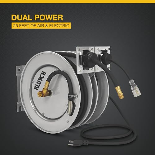 Klutch Combo de aire y carrete de manguera eléctrico