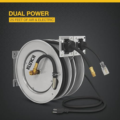 Klutch Combo de aire y carrete de manguera eléctrico