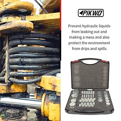 Pikwo 144 piezas JIC y ORFS Master - Tapa hidráulica industrial y tubo de manguera de enchufe y kit de montaje de tubería y tapa y enchufe de rosca de precisión en ORFS y tamaños de tablero de 37° 4,