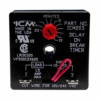 ICM Controls ICM203 temporizador de retardo de inicio, 18-240 V CA, 1.25" de altura, 2" de ancho, 2" de largo