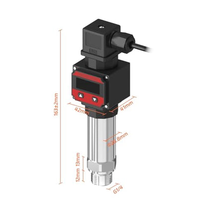LEFOO Transmisor de presión digital Transductor de sensor de presión 4-20mA con pantalla digital LCD (fuente de alimentación: 12-30VDC, rango de presión: 0-145PSI)