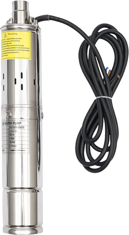 Bomba sumergible solar de pozo profundo de 3 pulgadas, 24 V, 270 W, bomba de agua solar sumergible de acero inoxidable para riego agrícola + kit de controlador MPPT 3FLS1.8/100-D24/270 (24 V 270 W)
