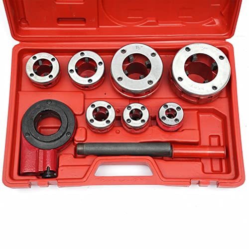 BSPT - Juego de roscadores de tubos de trinquete con 7 troqueles y estuche de almacenamiento de 3/8", 1/2", 3/4", 1", 1-1/4", 1-1/2", 2"