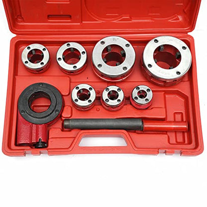 BSPT - Juego de roscadores de tubos de trinquete con 7 troqueles y estuche de almacenamiento de 3/8", 1/2", 3/4", 1", 1-1/4", 1-1/2", 2"