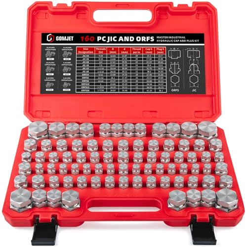 JIC y ORFS Master - Kit de tubo de manguera y tapón hidráulico industrial JIC y ORFS Master de 160 piezas, roscado de precisión en ORFS y tamaños de tablero de 37° 4 6 8 10 12 16