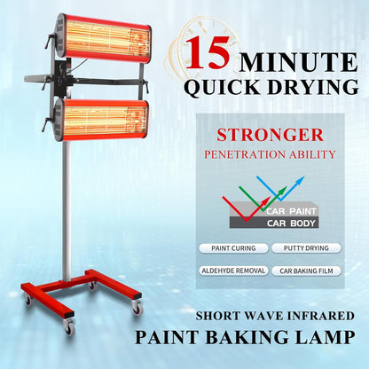 Lámpara de curado de pintura infrarroja Solary – Secador de pintura infrarroja de onda corta con temporizador para cabina de pulverización de pintura de coche, 2100 W