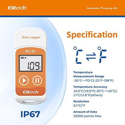 Elitech Registrador de datos de temperatura USB RC-5+ PDF digital + USB Registrador de datos de temperatura digital LogEt5T