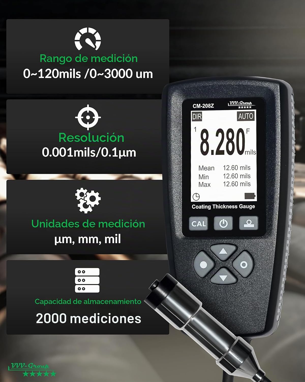 Medidor industrial profesional de la pintura del indicador CM-208Z del grueso de la capa con la sonda externa