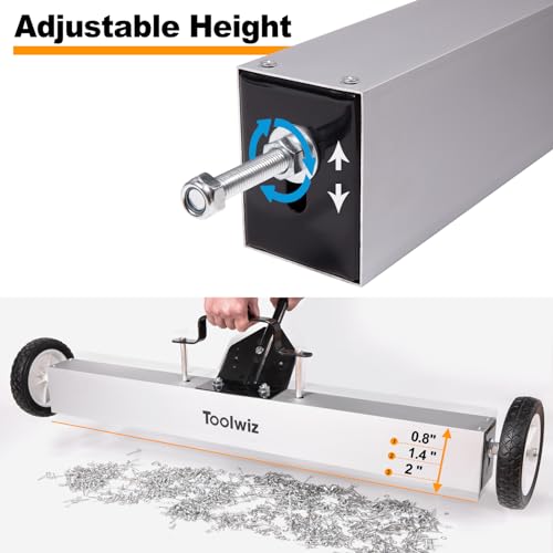 Toolwiz Barredora magnética de con ruedas, capacidad de 50 libras, barredora magnética de piso con mango de liberación, imanes industriales, recogida de metal resistente, 18"