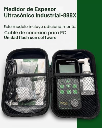 Medidor de espesor ultrasónico Industrial-888X – Eco-Echo Through Coating hasta 19,7 mils (500 μm), Pulse-Echo para hierro fundido, Exportación de datos de PC, Medidor de espesor NDT 0.039–19.685 in. VVV-Group