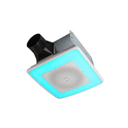 Broan-NuTone ChromaComfort SPK110RGBL - Extractor de baño con altavoz Bluetooth, potente 110CFM/1.5 Sones, luz LED de 24 colores, SPK110RGBL, interruptor de pared