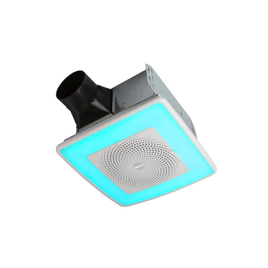 Broan-NuTone ChromaComfort SPK110RGBL - Extractor de baño con altavoz Bluetooth, potente 110CFM/1.5 Sones, luz LED de 24 colores, SPK110RGBL, interruptor de pared