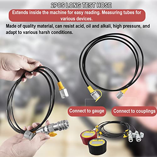 Kit de verificación de presión hidráulica de 70 m, con medidores de presión digitales de 10000 PSI/70 MPa, 11 acoplamientos, 2 mangueras de prueba, kit de acoplamiento de probador hidráulico para