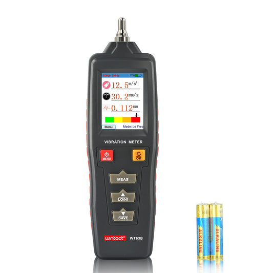 Wintact Medidor de vibración mecánico digital de mano, 0.01 ~ 199.9 mm/s, medidor de analizador de vibración mecánico, aceleración, velocidad, medición de desplazamiento para HVAC, motores, generadores
