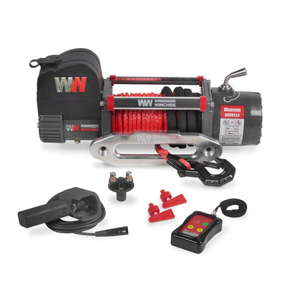 Warrior Winches Samurai 8,000 lbs 12v cabrestante eléctrico con cable de acero: perfecto para Jeep Wranglers, camiones, ATV y aventuras todoterreno. Controles inalámbricos