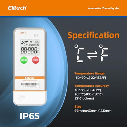 Elitech Registrador de datos de temperatura USB RC-5+ PDF digital + USB Registrador de datos de temperatura digital LogEt5T