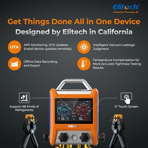Elitech EMG-40Vpro Manómetro Digital Inteligente de Colector para HVAC con Medidor de Micrones de Vacío + 2 Piezas de Abrazadera de Temperatura Inalámbrica IPT-01 Número de pieza EMG-40Vpro-IPT-01