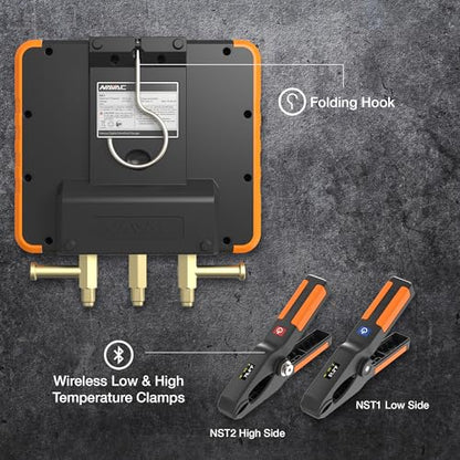 NAVAC NX1 Nexus - Manómetro digital para sondas de temperatura, con Bluetooth para sondas de temperatura, resistente a los impactos, con cuerpo de aluminio y cubierta de goma, compatible con A2L