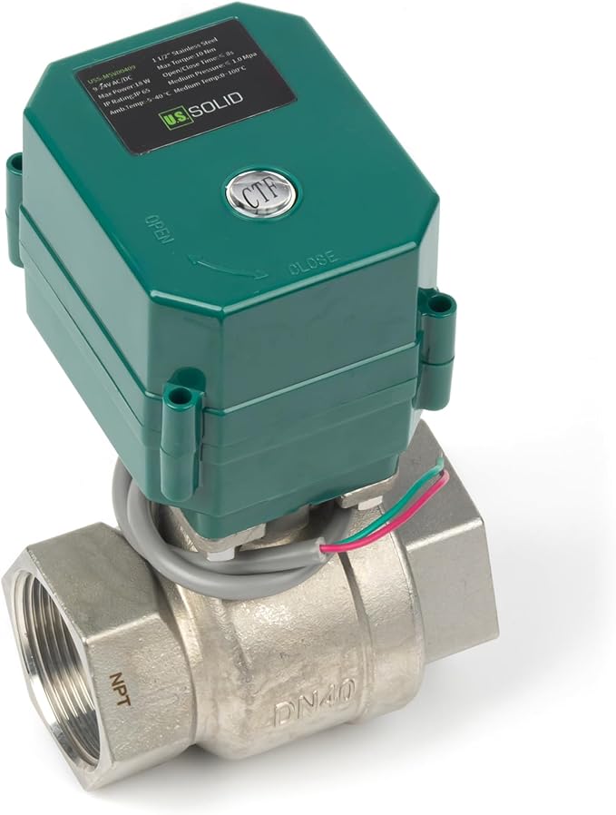 U.S. Solid Válvula de bola motorizada 1-1/2 - Válvula de bola eléctrica de acero inoxidable con puerto completo, 9-24V AC/DC, retorno automático de 2 hilos, normalmente cerrado 	USS-MSV00409