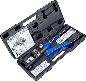 AMZCNC Engarzadora de cables hidráulicos industriales (16 toneladas) 9 AWG a 600 MCM Kit de herramientas de cable de terminal eléctrico con 13 juegos de matrices