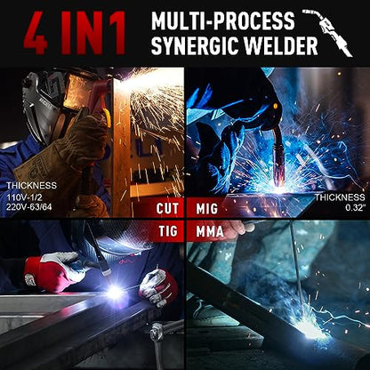 ANDELI 5 en 1 cortador de plasma soldador combo, 160Amp 110/220V Máquina de soldadura de doble voltaje, Gas MIG/Flux MIG/Lift TIG/Stick/Cut Multi-Proceso Soldador (MCT-416 PRO)