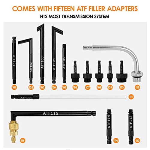 Kit de bomba de líquido de transmisión, dispensador manual de 2 vías ATF, extractor de aceite y líquido, 10 L, juego de herramientas de bomba de líquido de transmisión automática con 15 adaptadores de llenado ATF, cambio de aceite de freno