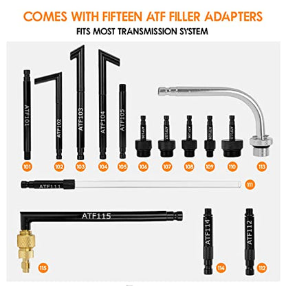 Kit de bomba de líquido de transmisión, dispensador manual de 2 vías ATF, extractor de aceite y líquido, 10 L, juego de herramientas de bomba de líquido de transmisión automática con 15 adaptadores de llenado ATF, cambio de aceite de freno