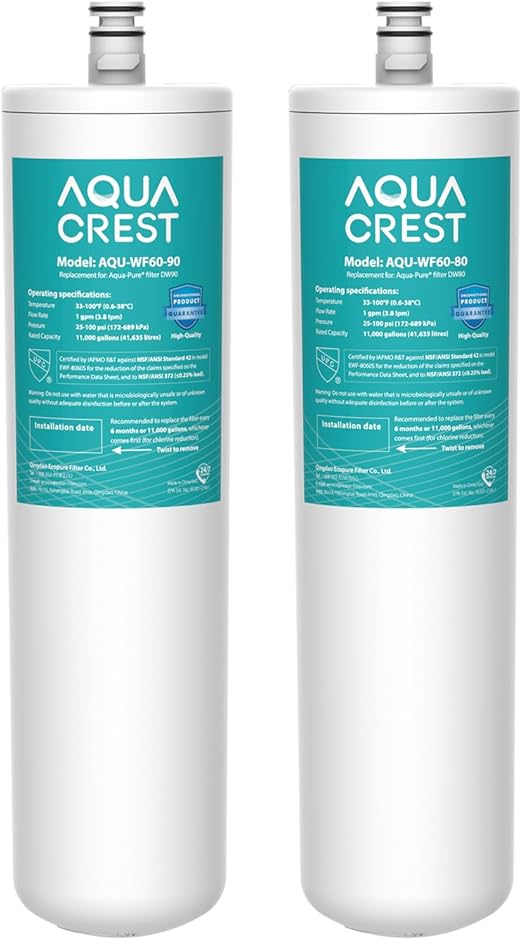AQUACREST DW80/90 Filtro de agua para debajo del fregadero, repuesto para Aqua-Pure AP-DW80/90, AP-DWS1000, Kohler K-201-NA, Kohler K-202-NA (paquete de 2), modelo n.º WF60-80/90