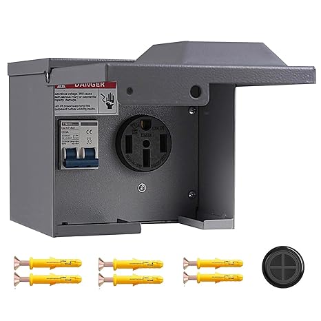 Caja de salida de 50 amperios con disyuntor, toma de corriente eléctrica para caravana, caja de salida NEMA 14-50, precableada, resistente a la intemperie, caja de energía eléctrica GB50A
