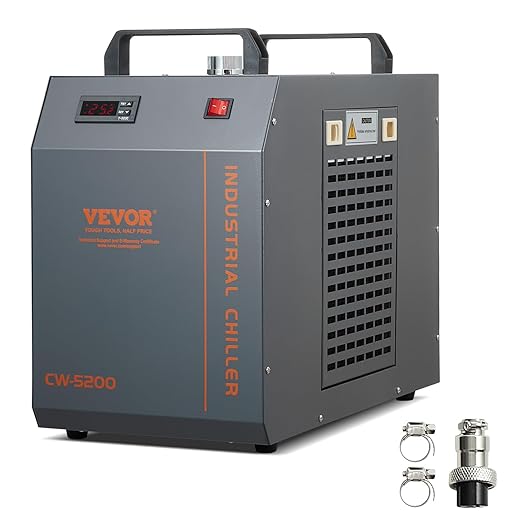Enfriador de agua industrial CW-5200, sistema de enfriamiento de 2.28HP 3.43gpm con compresor incorporado Capacidad del tanque de agua de 7L para máquinas de grabado láser de CO2 de 40w-150w