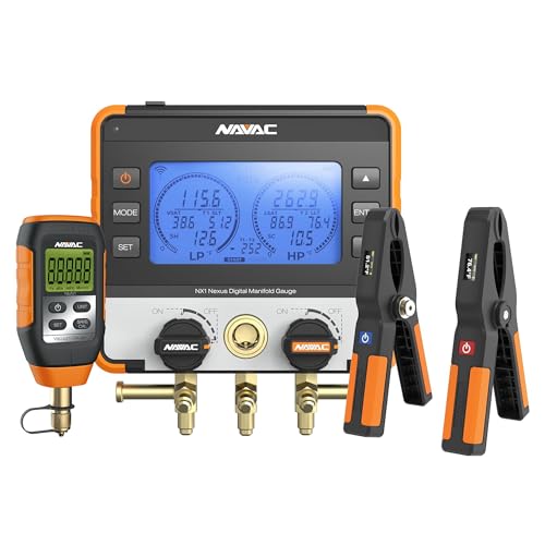 NAVAC NX1V Nexus - Manómetro digital para sondas de temperatura, con Bluetooth para sondas de temperatura, resistente a los impactos con cuerpo de aluminio y cubierta de goma, compatible con A2L